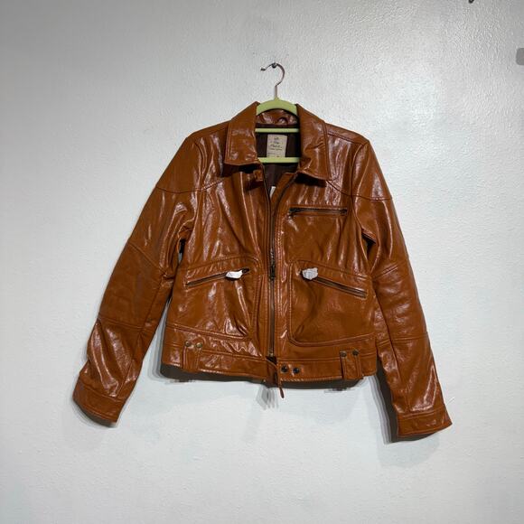 Free People Brown Josie Vegan Leather Moto Jacket Sz M NWT - Picture 2 of 14